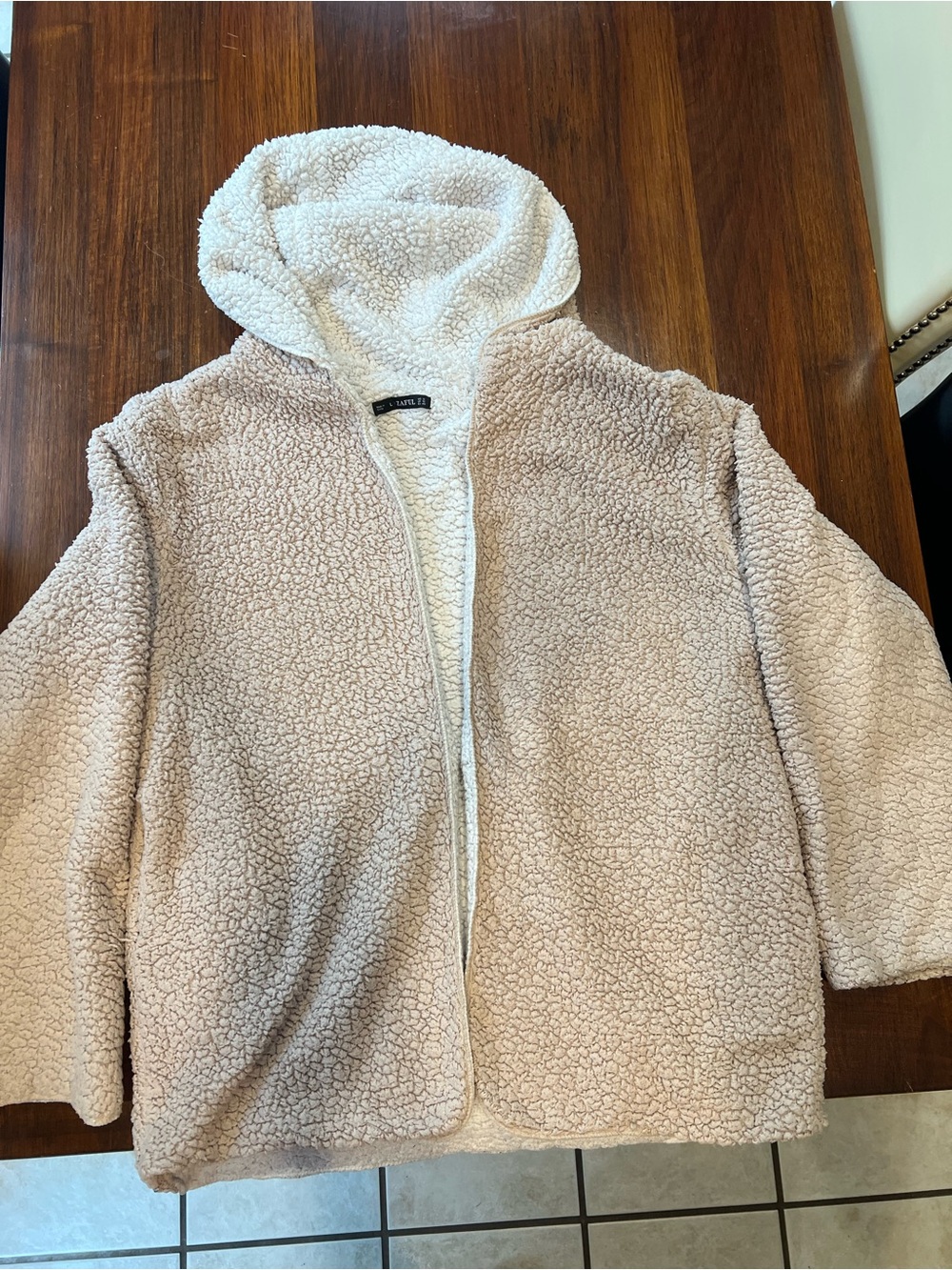 Cozy Hooded Teddy Jacket - Light Beige